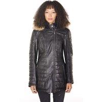 Infinity Leather Women's Quilted Leather Parka Jacket-Curitiba in Black | Size: 12