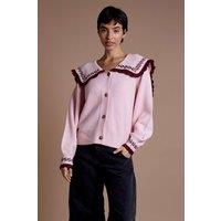 Neon Rose Women's Sailor Collar Floral Embroidered Cardigan in Pink | Size: Small