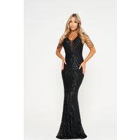 LuvForever Fashion Women's Zyana - Black Jewelled Sequin Maxi Dress | Size: 8