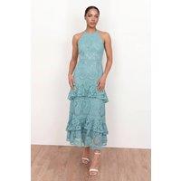 Maya Deluxe Women's Paisley Lace Halter Neck Midaxi Dress in Blue | Size: 18