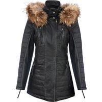 Infinity Leather Women's Slim Fit Leather Hooded Parka Jacket-Northam in Black | Size: 12