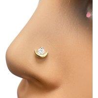 Raina Jewels Women's Crescent Moon Round Diamond Threaded Nose Stud 18ct Yellow Gold 0.07ct