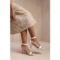 Where's That From Women's 'Madrid' Mid Block Heel With Ankle Strap in White | Size: 4