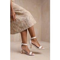 Where's That From Women's 'Madrid' Mid Block Heel With Ankle Strap in White | Size: 6