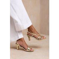 Where's That From Women's 'Mykonos' Mutli Strap Slingback Low Block Heel in Gold | Size: 5