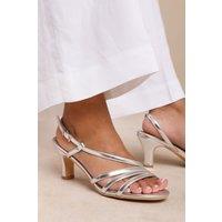 Where's That From Women's 'Mykonos' Mutli Strap Slingback Low Block Heel in Silver | Size: 7