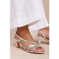 Where's That From Women's 'Mykonos' Wide Fit Mutli Strap Slingback Low Block Heel in Silver | Size: 9E