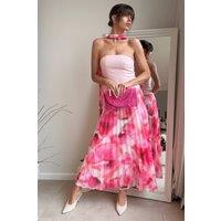 Style Cheat Women's Viola Pink Scarf Bandeau Pleat Midi Dress | Size: 14
