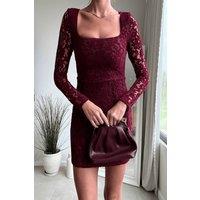 Style Cheat Women's Rita Lace Mini Dress in Burgundy Red | Size: 8