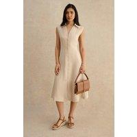 Hobbs London Women's Charlize Button-Front Collared Dress in Light Beige | Size: 18