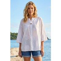 Roman Women's Cotton Floral Embroidered Tunic Top in Ivory | Size: Large