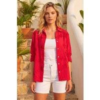 Roman Women's Floral Embroidered Collared Shirt in Red | Size: 18