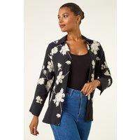 Roman Women's Floral Embroidered Collared Shirt in Black | Size: 12