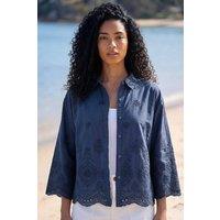 Roman Women's Broderie Hem Buttoned Shirt in Navy | Size: 18