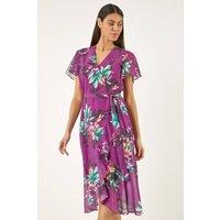 Roman Women's Floral Print Wrap Dress in Magenta | Size: 12
