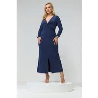Yours Women's Knot Front Maxi Dress in Mid Navy | Size: 26-28