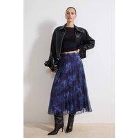 WOVCOR Women's Printed Pleated Mesh Midi Skirt | Size: 14