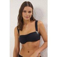 WOVCOR Women's Hardware Detail Bralette Bikini Top with Wide Straps in Black | Size: 6