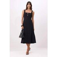 WOVCOR Women's Square Neck Button Detail Sleeveless Midi Dress with A-Line Fit in Black | Size: XS