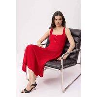 WOVCOR Women's Square Neck Button Detail Sleeveless Midi Dress with A-Line Fit in Red | Size: Small