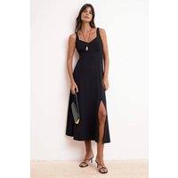 WOVCOR Women's Sweetheart Strappy Flared Maxi Dress with Side Slit in Black | Size: Large