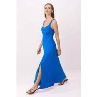 WOVCOR Women's Sweetheart Strappy Flared Maxi Dress with Side Slit in Cobalt | Size: Small