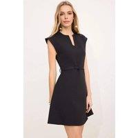 WOVCOR Women's Notch Neck Belted Cap Sleeve Mini A-Line Structured Dress in Black | Size: 12