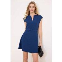 WOVCOR Women's Notch Neck Belted Cap Sleeve Mini A-Line Structured Dress in Mid Blue | Size: 8