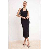 WOVCOR Women's Halterneck Bodycon Midi Dress with Sleek Contoured Fit in Black | Size: Large