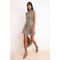 WOVCOR Women's Checked Sleeveless Mini A-Line Dress with Belt & Structured Fit | Size: 6