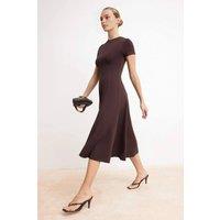 WOVCOR Women's Crew Neck Skater Midi Knit Dress with Soft Touch Finish in Brown | Size: Large