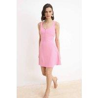 WOVCOR Women's Notch Neck Sleeveless A-Line Mini Dress with Structured Fit in Pink | Size: 14