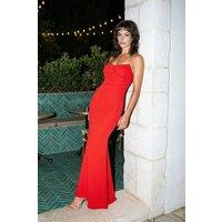 WOVCOR Women's Strapless Draped Bodycon Structured Maxi Dress in Red | Size: 8