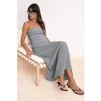 WOVCOR Women's Ruched Checked Maxi Dress with A-Line Silhouette | Size: Medium