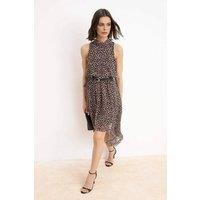 WOVCOR Women's Polka Dot Belted Asymmetric Hem Midi Chiffon Dress | Size: 8