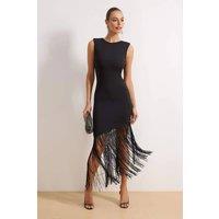 WOVCOR Women's Fringe Hem Sleeveless Bodycon Midi Evening Dress in Black | Size: 6