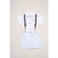 Little Gent Boy's Mock Shirt Bodysuit, Shorts & Bowtie Outfit Set in Baby Blue | Size: 12-18 m