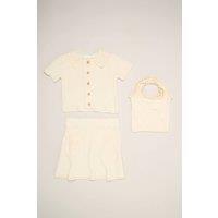Miss Girl's Crochet 3-Piece Set with Knit Top, Skirt & Floral Bag in Cream | Size: 4 Years