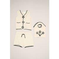 Miss Girl's Retro Crochet 3-Piece Set with Vest Top, Shorts & Bag in Cream | Size: 4 Years