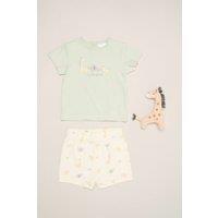 Rock a Bye Baby Boy's Giraffe Print T-Shirt, Shorts & Plush Toy in Green | Size: 0-3 m