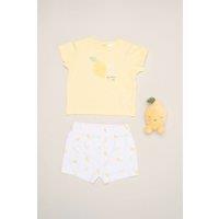 Rock a Bye Baby Girl's Lemon Print T-Shirt, Shorts & Plush Toy in Yellow | Size: 0-3 m
