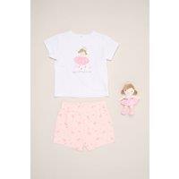 Rock a Bye Baby Girl's Ballerina Print T-Shirt, Shorts & Plush Toy in Pink | Size: 0-3 m