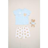 Rock a Bye Baby Boy's Bear Print T-Shirt, Shorts & Plush Toy in Blue | Size: 6-9 m