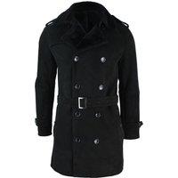 TruClothing Men's Sheepskin Double Breasted Belted Overcoat in Black | Size: 4XL