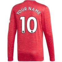 Manchester United FC Men's Mens 2020 2021 Man Utd Adidas Home Long Sleeve Shirt Your Name in Red | Size: Medium
