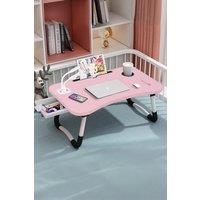 Living and Home Folding Laptop Bed Table w/ Led Light, Fan, 4 USB Ports, Tablet Slot & Cup Slot Bed Office Desk in Pink
