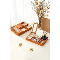 SHEONLY PU Leather Valet Tray Jewellery Box Organizer for Desktop Storage in Brown