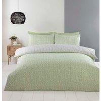Rapport Home Helston Reversible Duvet Cover Set with Pillowcase Bedding in Green | Size: Single