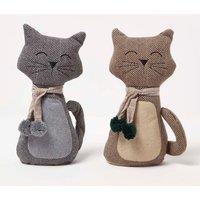 Homescapes Cat Door Stop - Set of 2 - Animal Door Stops in Brown