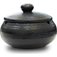 BARGAINS-GALORE Black Ceramic Ash Bin Pot With Lid Desktop Home Tray Indoor & Outdoor